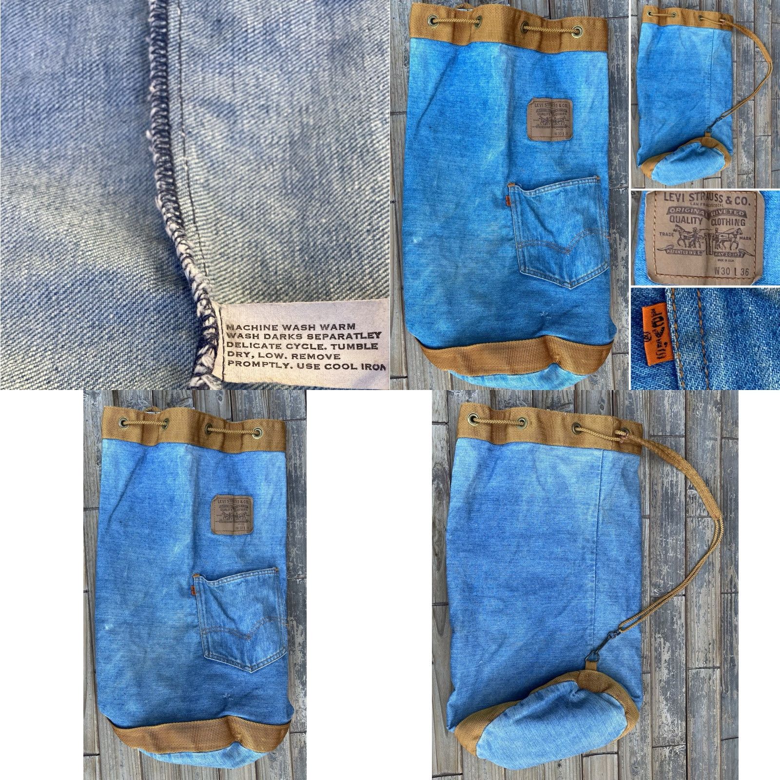 Denime VINTAGE Levi’s Orange Tab Denim Drawstring Sling Bag Shoulder Bag Worn Levis Size ONE SIZE - 10 Thumbnail
