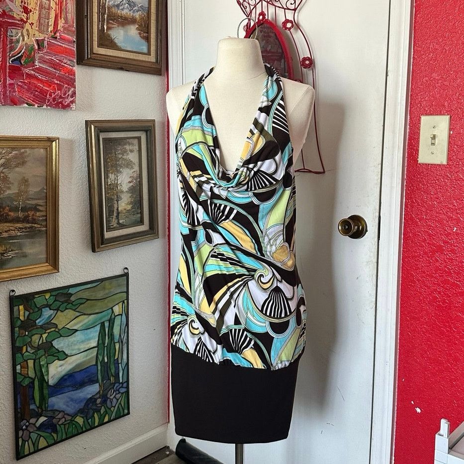 Other tempted hearts green brown black halter swirl bodycon dress Size L / US 10 / IT 46 - 1 Thumbnail