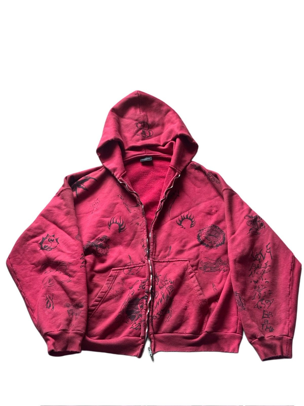 Balenciaga SS24 Red Tattoo Zip Up Hoodie