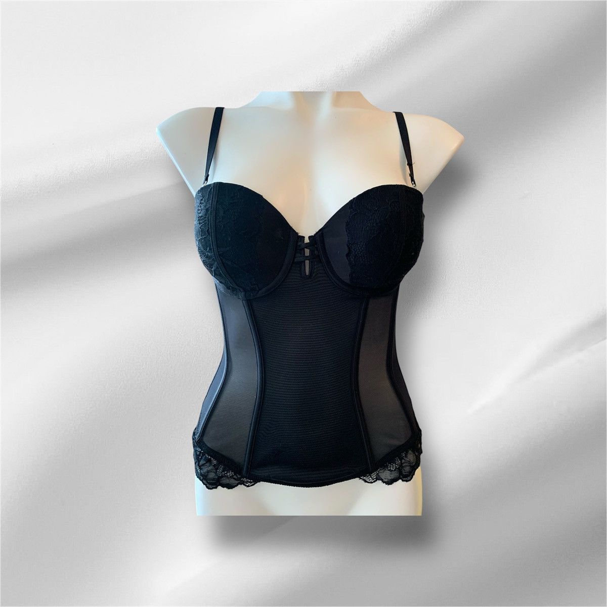 Vintage Vintage 2000s Y2K La Senza Black Mesh Corset Lace S/M Size M / US 6-8 / IT 42-44 - 2 Thumbnail