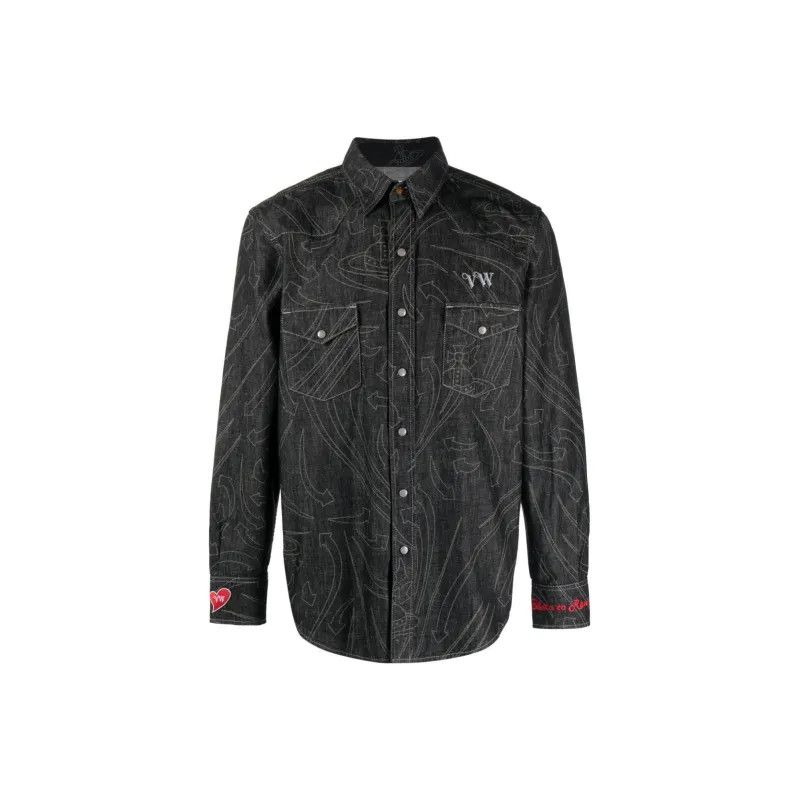Vivienne Westwood o1y0525 Denim Shirt in Black/Gray Size US M / EU 48-50 / 2 - 1 Thumbnail