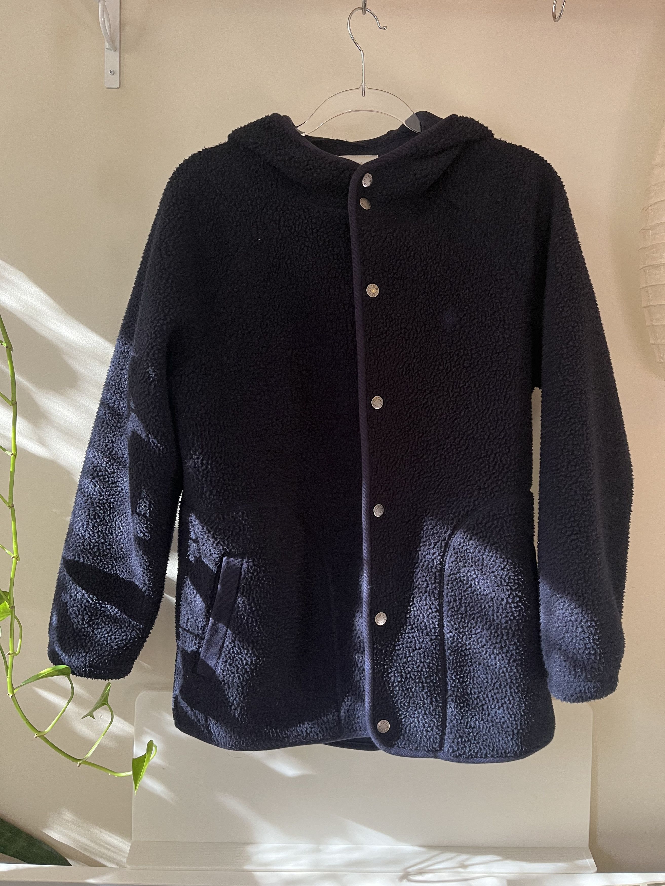 Hooded fleece button up jacket