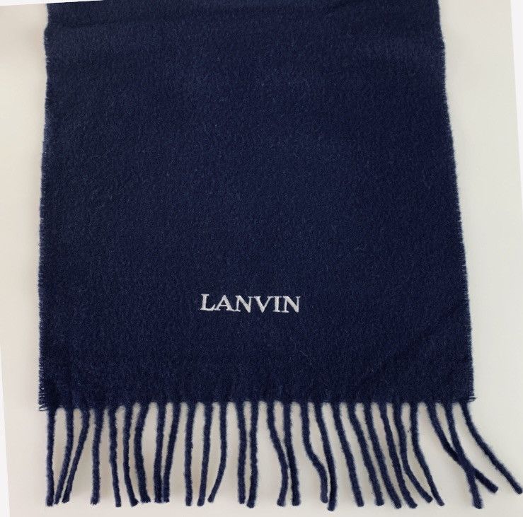 Lanvin Lanvin 🇮🇹 navy wool fringe ends embroidered scarf NEW Size ONE SIZE - 7 Thumbnail
