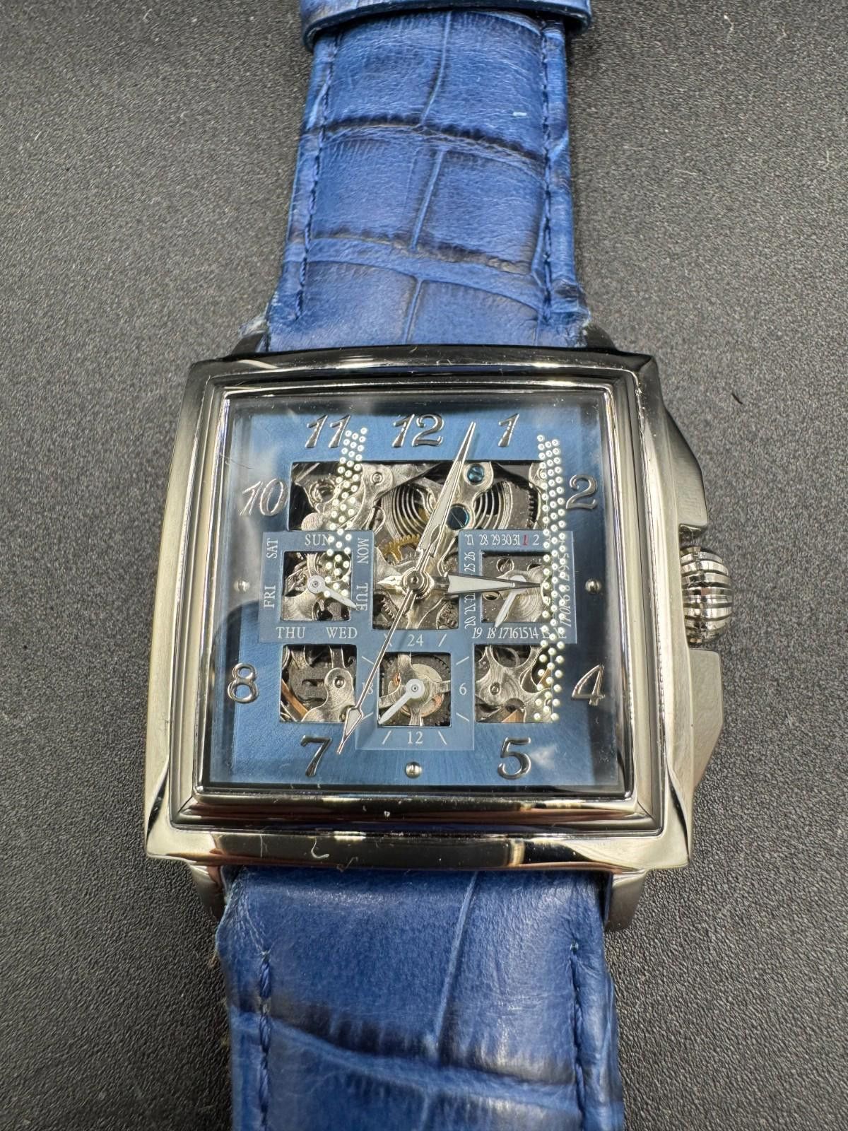 Other 38mm Square SLVR/BLUE Auto Day Date 24-hour Blue Strap LOUIE Size ONE SIZE - 6 Thumbnail