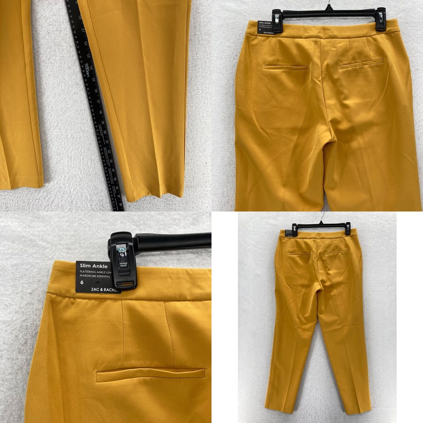 Vintage Zac & Rachel Bond 18 Women's 6 Yellow Stretch Tapered Leg Pants Mid Rise Casual Chino Flat Front Slim Inseam 28" Polyester Spandex Size 24" / US 00 / IT 34 - 8 Thumbnail