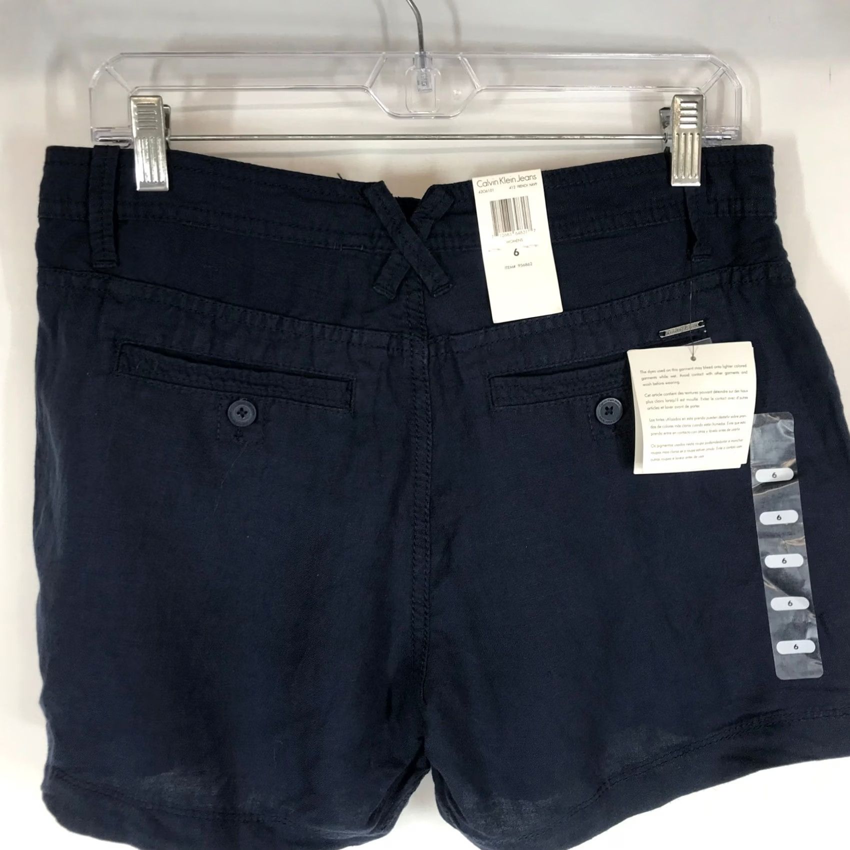 Vintage Calvin Klein Jeans Shorts Womens Linen Blend Navy Blue 6 Casual Lightweight Pockets Button Front Back Belt Loop Subtle Details Vintage: No Size 28" / US 6 / IT 42 - 5 Thumbnail