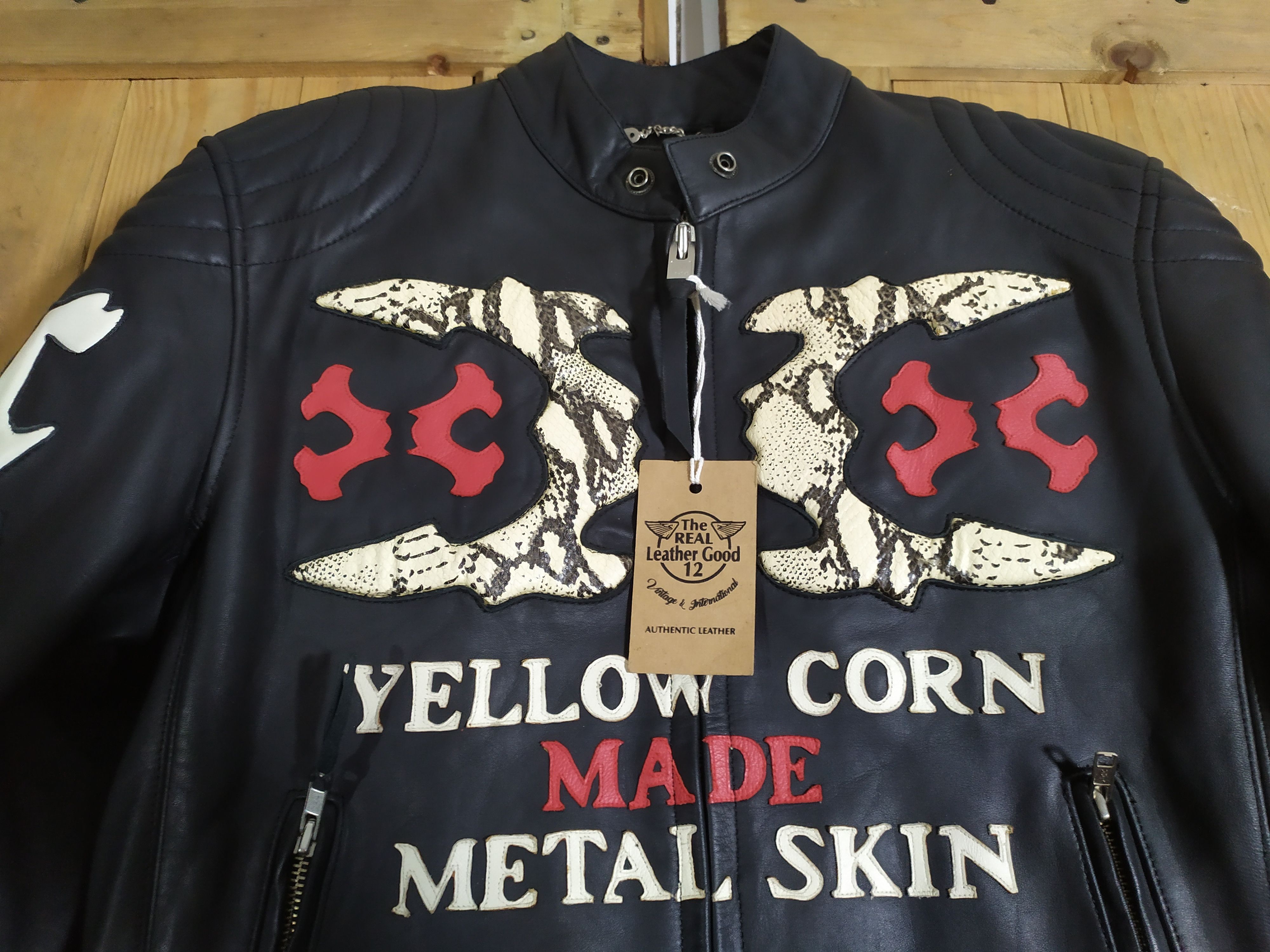 Genuine Leather YELLOW CORN MOTOR SPORTS MADE METAL SKIN LEATHER JACKET Size US M / EU 48-50 / 2 - 4 Thumbnail