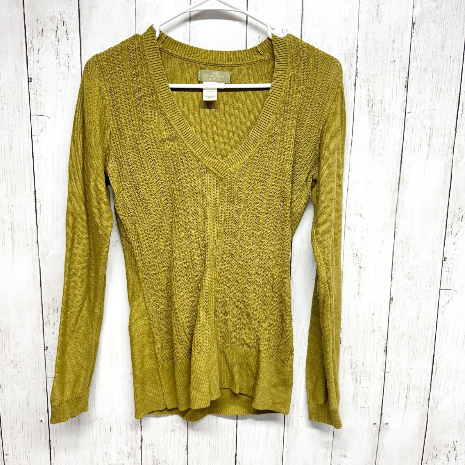 Other Territory Ahead Sweater Sz Large Golden V-Neck Pullover Knit Size L / US 10 / IT 46 - 1 Thumbnail