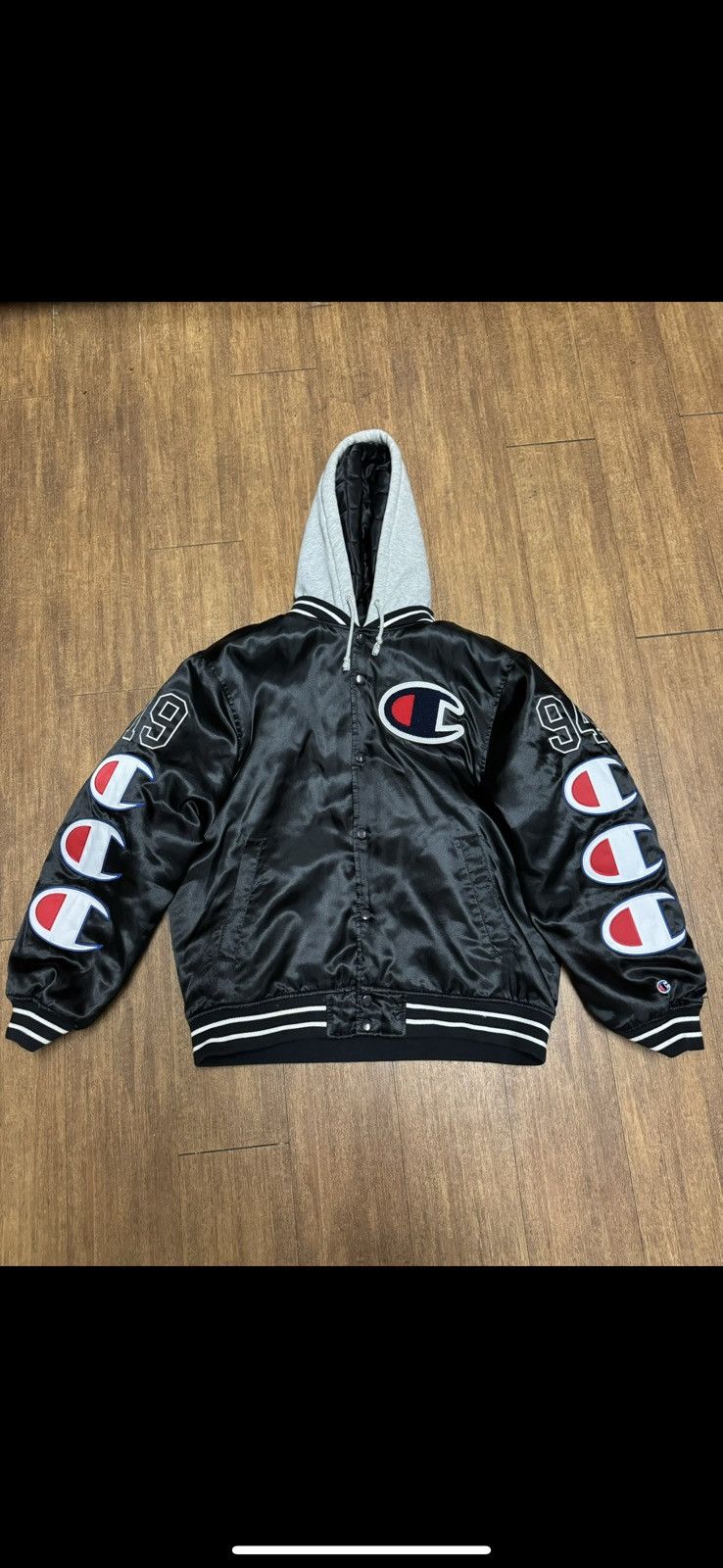 Champion × Supreme Supreme Champion Hooded Satin Varsity