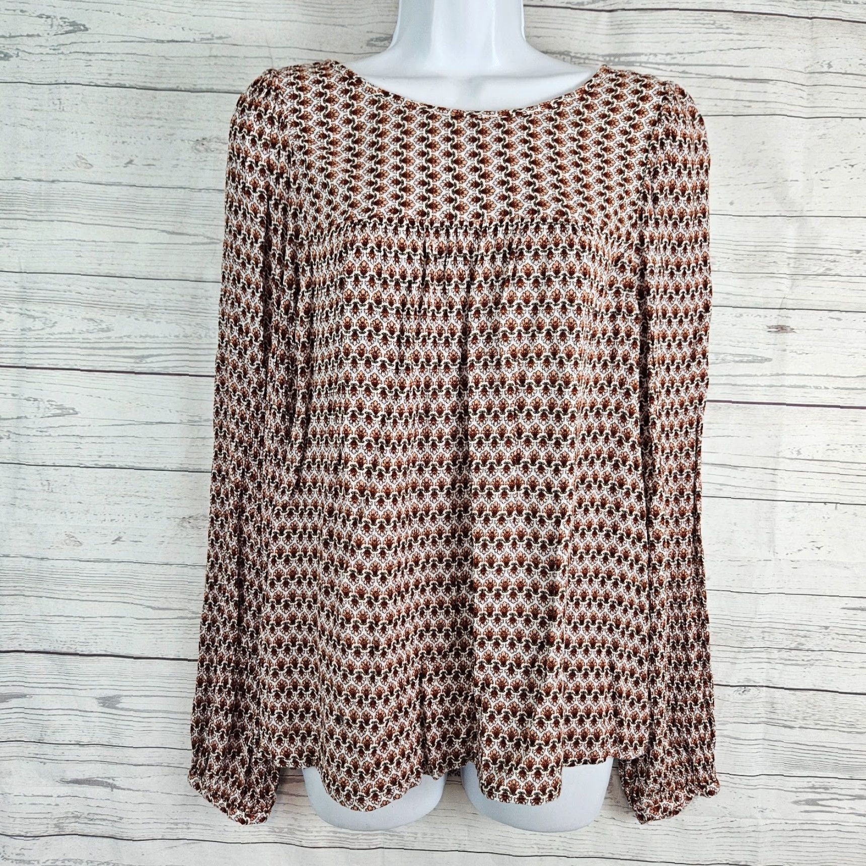 Loft LOFT Ann Taylor Womens Top Blouse Sz Large Red Green Long Sleeve Rayon Shirt Womens Size L / US 10 / IT 46 - 2 Thumbnail