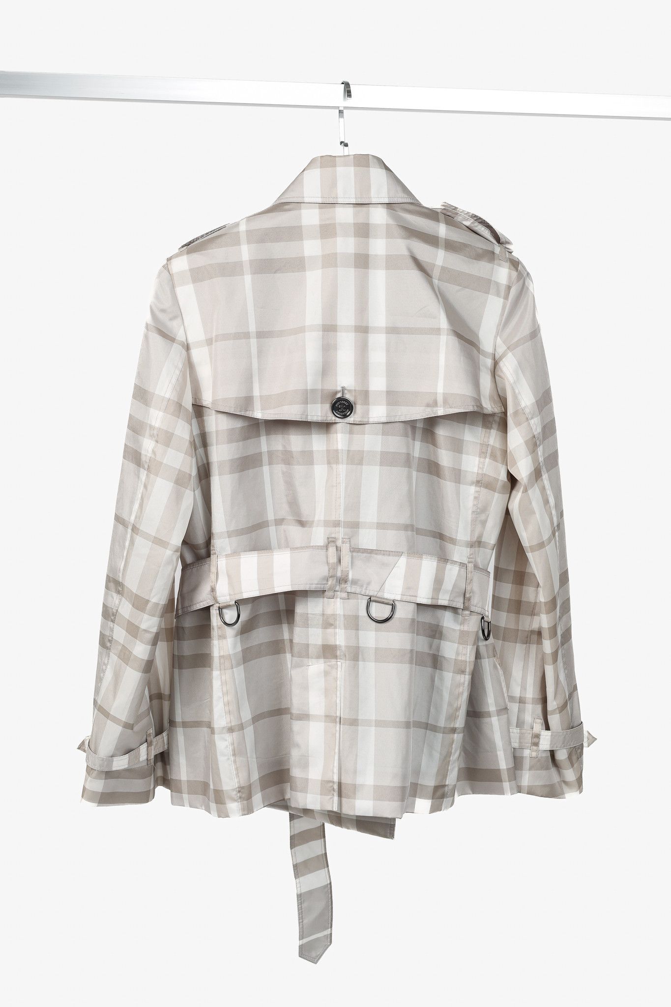 Burberry Burberry Brit Grey Check Taffeta Packable Belted Trench Coat Size L / US 10 / IT 46 - 2 Thumbnail