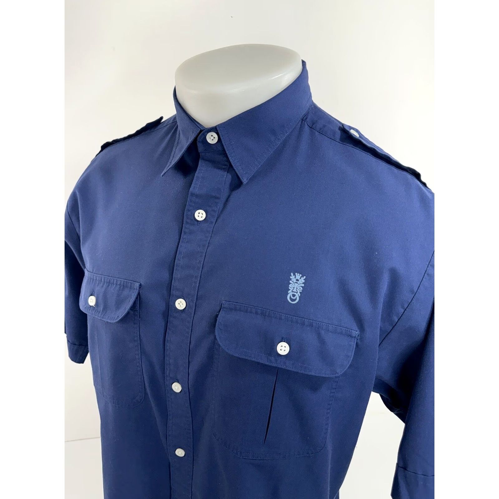 IOLANI IOLANI Shirt Vintage 60s Embroidered Epaulets Tiki Totem Hawaiian Blue M Mens Short Sleeve Button-Up Size US M / EU 48-50 / 2 - 2 Thumbnail