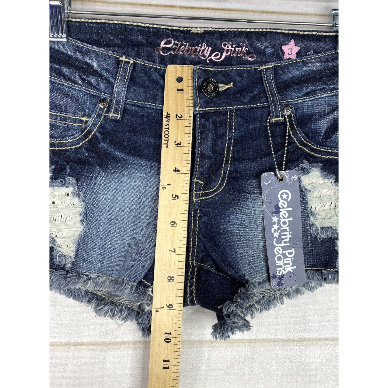 Vintage Celebrity Pink Shorts Womens Jr Sz 3 Dark Wash Cut-Off Denim Stretch Distressed Pocket 5-Pocket Casual Beach Womens Size 26" / US 2 / IT 38 - 6 Thumbnail