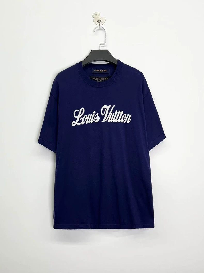 Louis Vuitton Louis Vuitton Blue Embroidered Logo Knit Tee Size US M / EU 48-50 / 2 - 1 Thumbnail