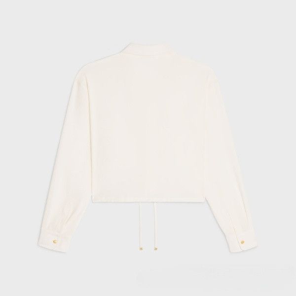 Celine o1bcso1str0924 Cropped Shirt In Silk Crepe in White Size XS / US 0-2 / IT 36-38 - 2 Thumbnail