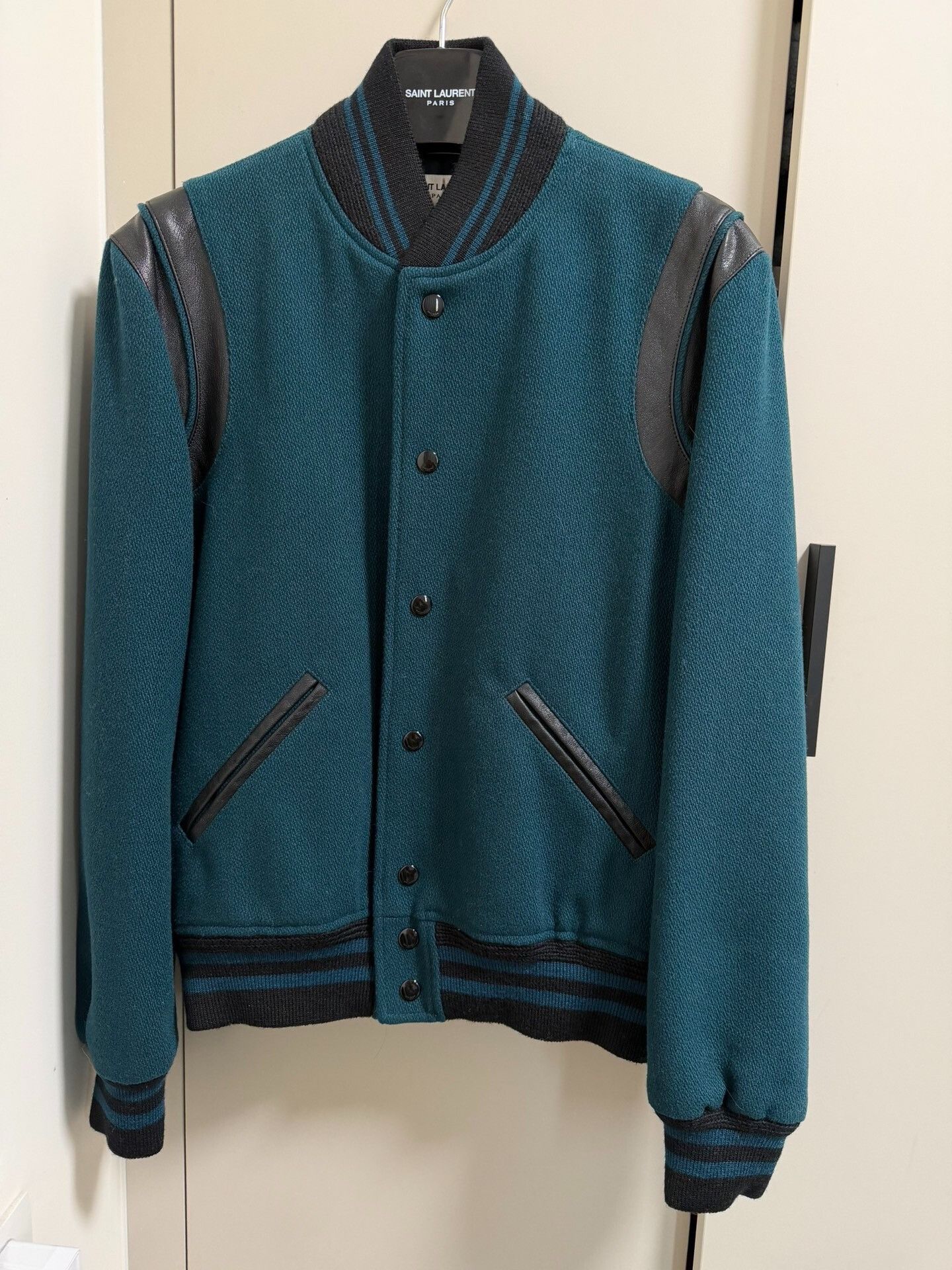 Saint Laurent Paris Saint Laurent Teal Varsity Jacket Size US S / EU 44-46 / 1 - 1 Thumbnail