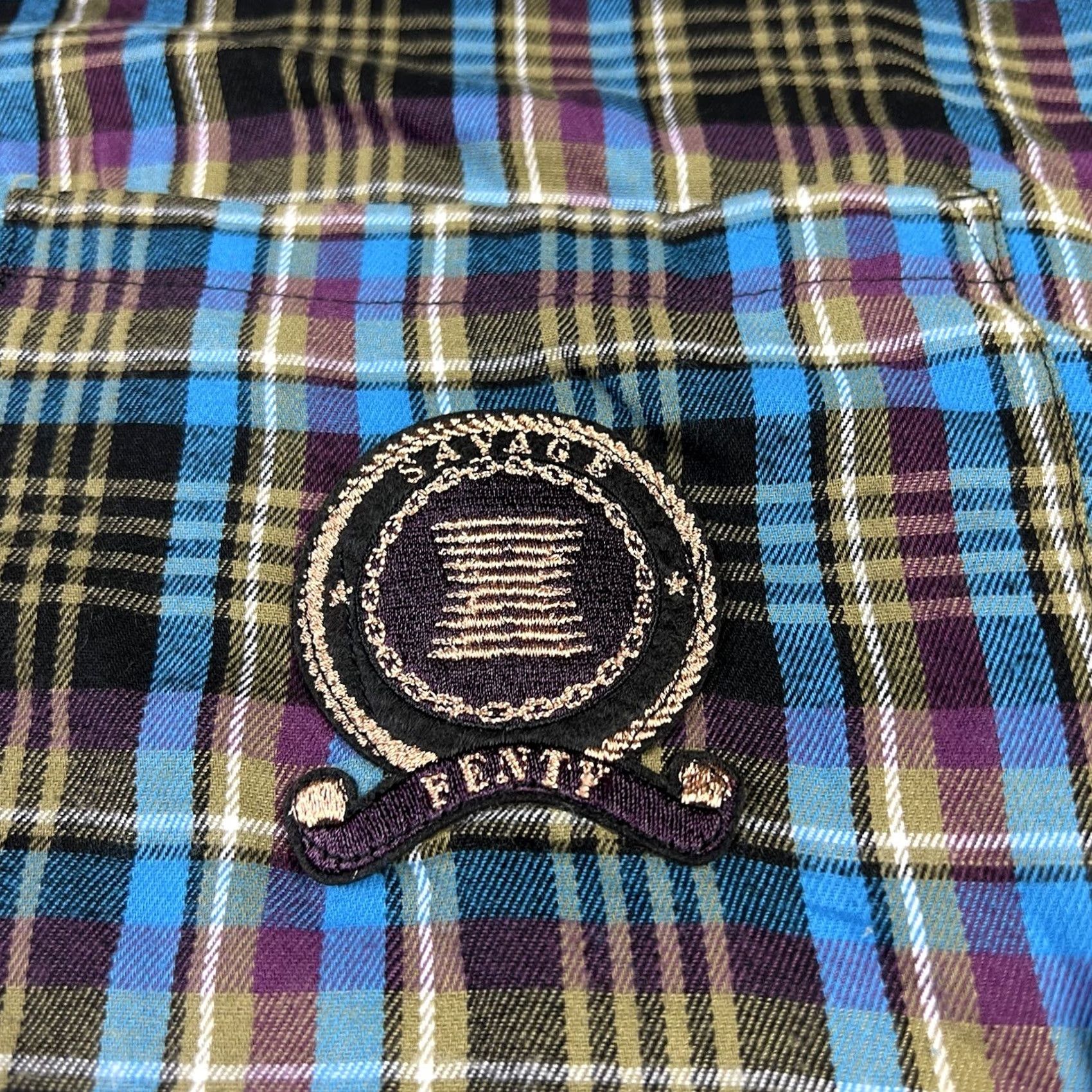Vintage Savage X Fenty Womens Pajama Shirt Flannel 1X Plaid Blue Lace Up Crest Logo Nighttime Sleepwear Mens? Size XL / US 12-14 / IT 48-50 - 6 Thumbnail