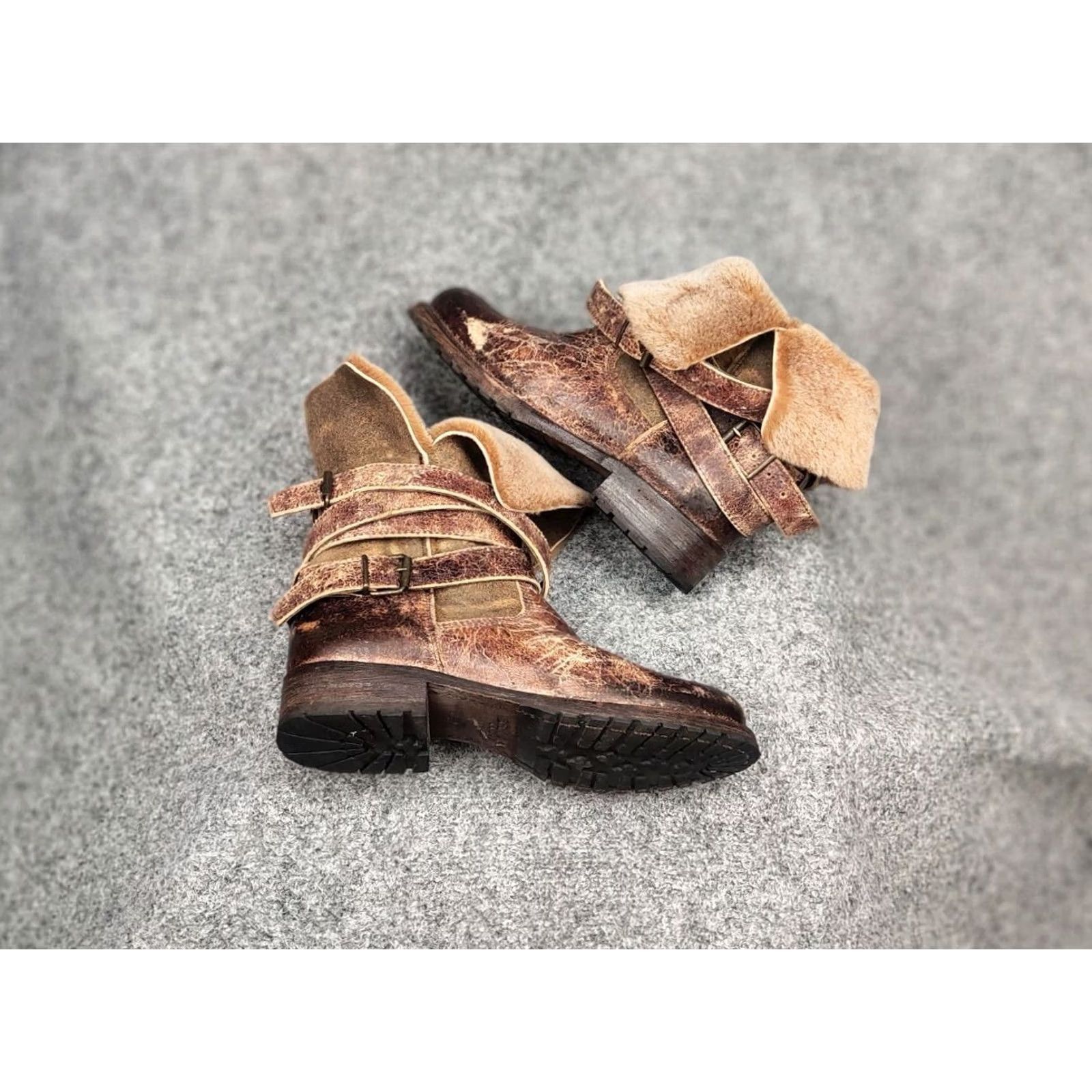 Vintage Sendra handmade design Ankle Brown Leather Womens fur boots Size US 7 / IT 37 - 5 Thumbnail