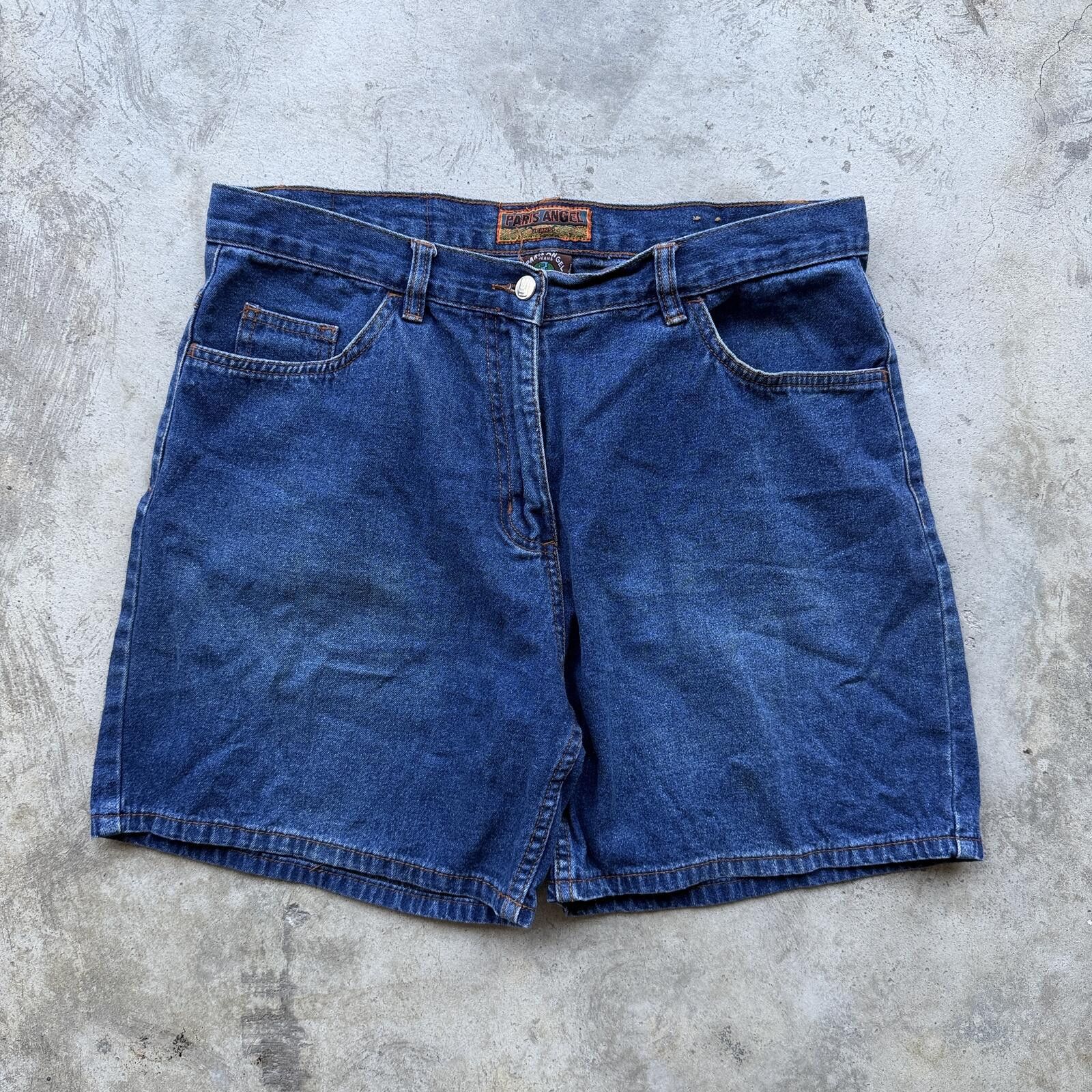 Other Vintage Y2K Paris Angel Embroidered Baggy Denim Shorts jorts Size 36" / US 14 / IT 50 - 3 Thumbnail