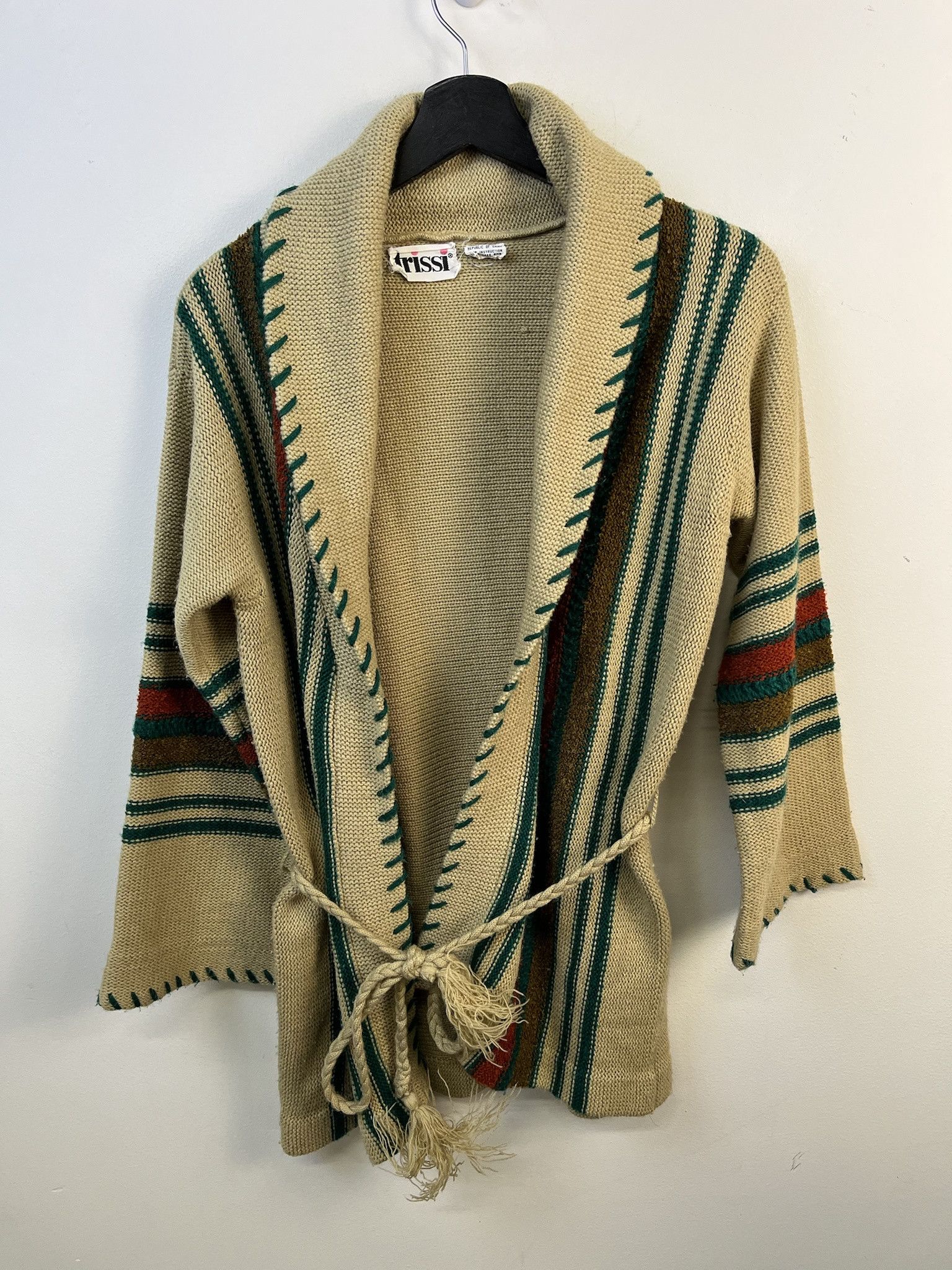 Other Vintage Knit Sweater 1990s Thick Knit Trissi Belted Open Knit Cardigan Size S Size US S / EU 44-46 / 1 - 1 Thumbnail