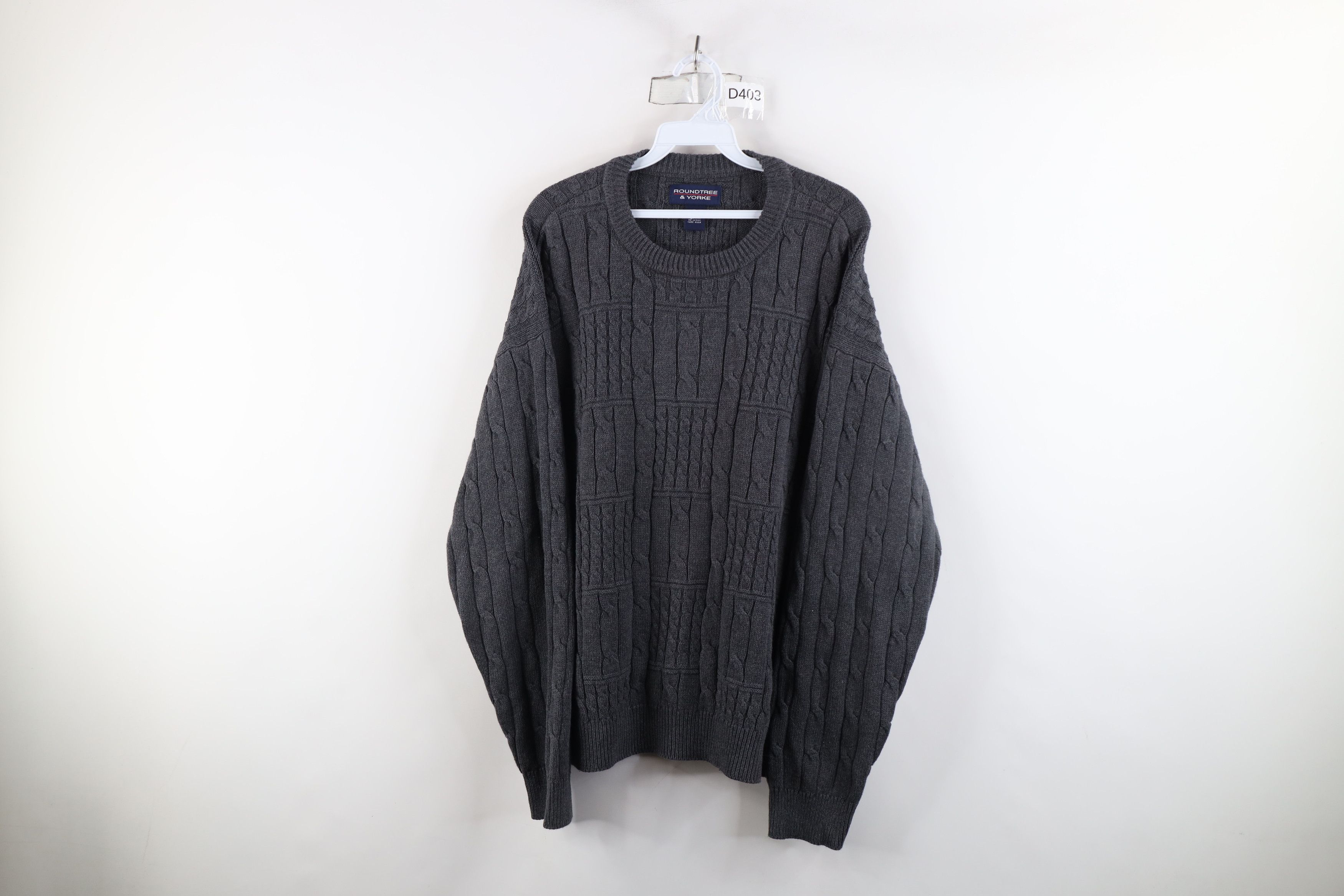 Vintage Vintage 90s Streetwear Checkered Cable Knit Sweater Gray Size US L / EU 52-54 / 3 - 1 Thumbnail