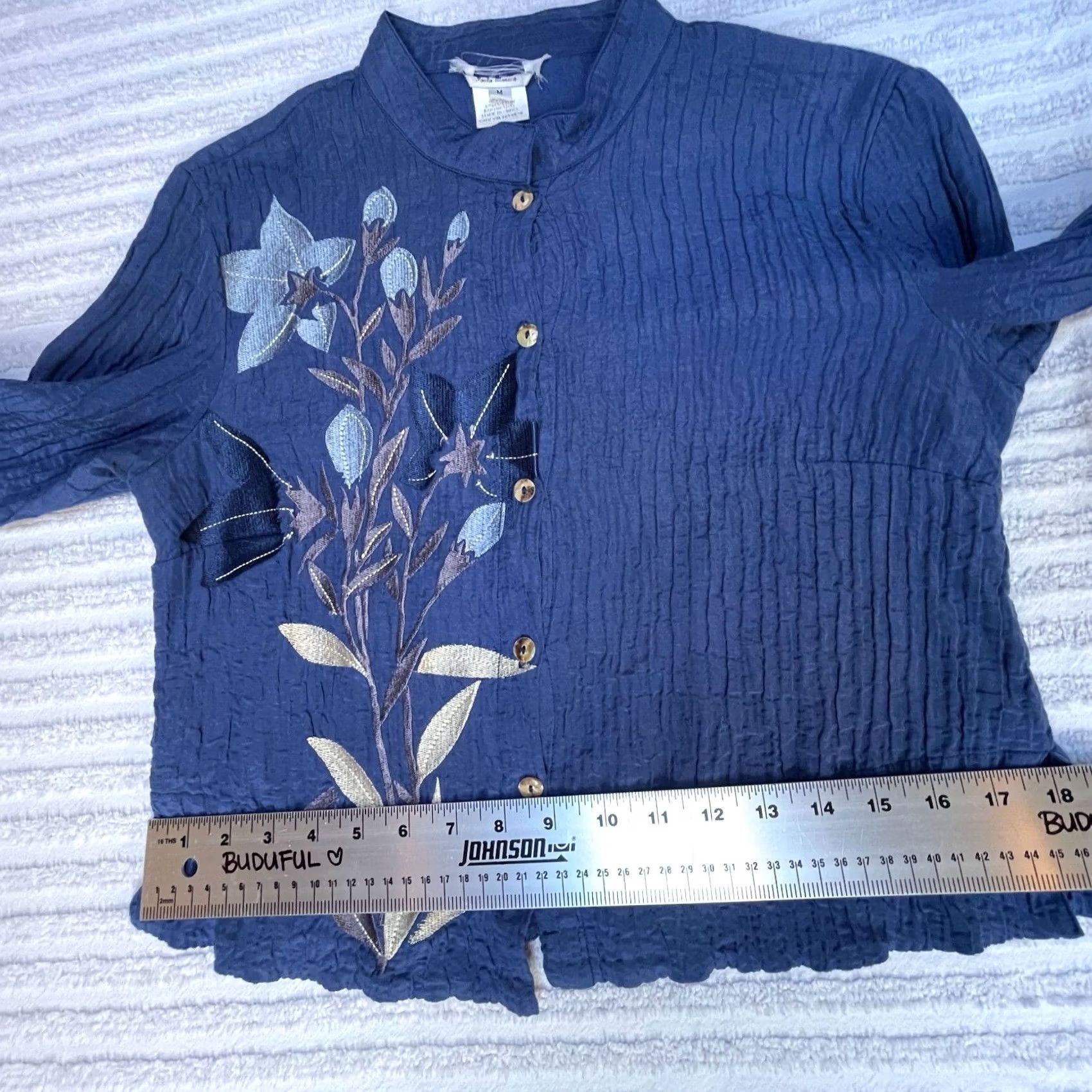 Nique Citron Santa Monica Womens Unique Buttons Long Sleeve Crinkle Top Blue Medium Size M / US 6-8 / IT 42-44 - 6 Thumbnail