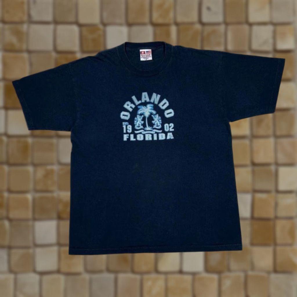 Vintage VINTAGE Bayside Orlando Florida Made In USA Souvenir Spellout Graphic T-Shirt XL Navy Mens Graphic Print USA Florida Front Back 90s Size US XL / EU 56 / 4 - 1 Thumbnail