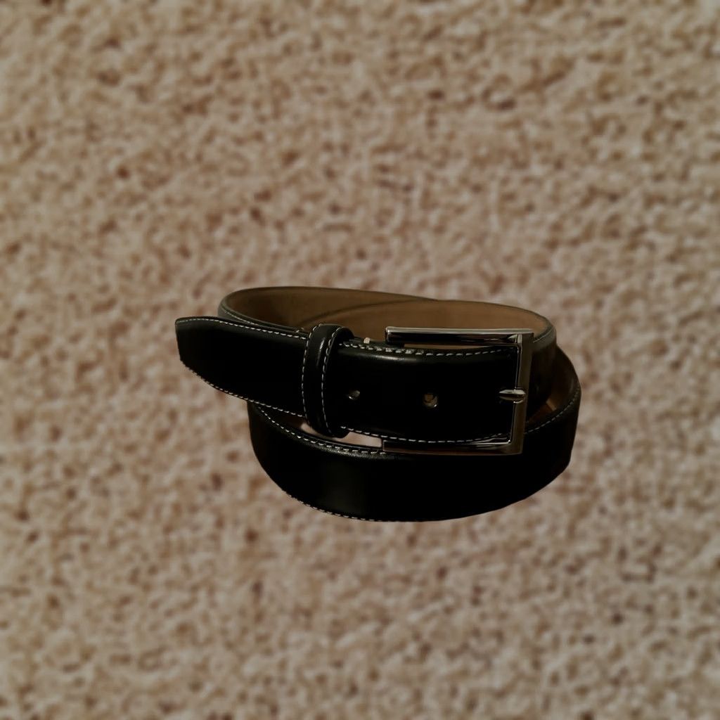 Cole Haan Cole Haan Dress Belt Black Italian Bonded Leather Silver Hardware Men's 38/95 Size 38 - 1 Thumbnail