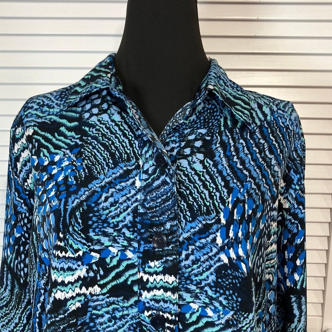 Other Drapers & Damons Y2K Abstract Boho Blue Collared Tunic L Size L / US 10 / IT 46 - 4 Thumbnail