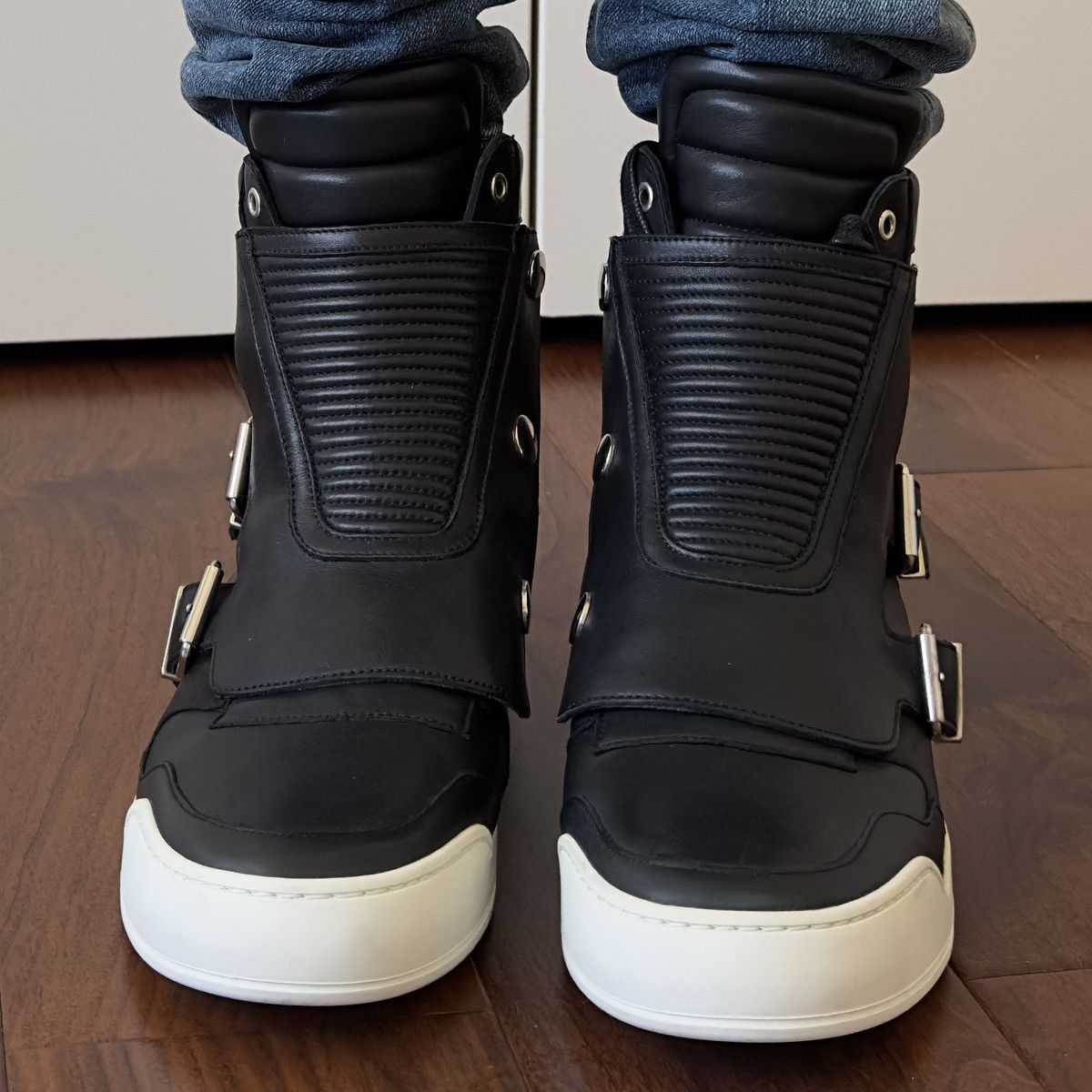 Balmain Balmain 2013 Black Leather Buckle High-Top Sneakers Size US 10 / EU 43 - 4 Thumbnail