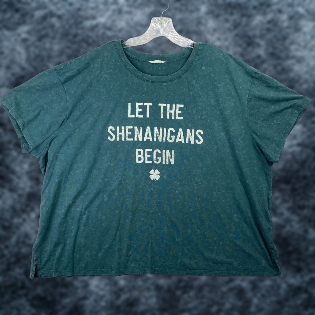 Vintage Maurices Tee Shirt 3X Green Let The Shenanigans Begin Clover T-Shirt Womens Plus Size Green Let The Shenanigans 3X Maurices Size XXL / US 16-18 / IT 52-54 - 1 Thumbnail
