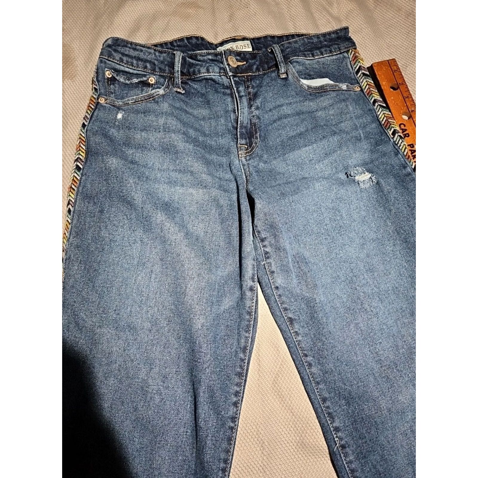 Vintage Knox Rose Jeans Womens 10 Blue Size Straight Aztec Embroidered Casual Denim Pant Size 32" / US 10 / IT 46 - 4 Thumbnail