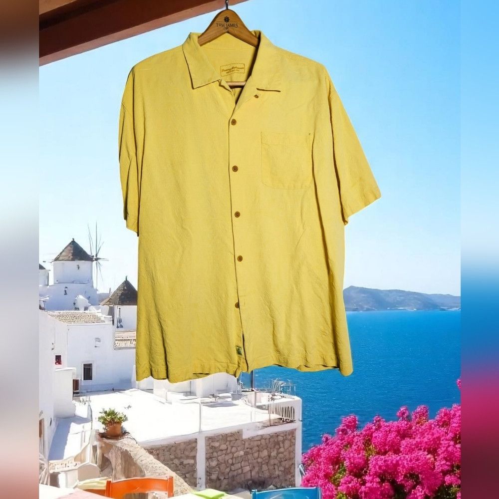 Tommy Bahama Tommy Bahama Sz XL Silk Yellow Casual Button Down Shirt Bea Size US XL / EU 56 / 4 - 1 Thumbnail