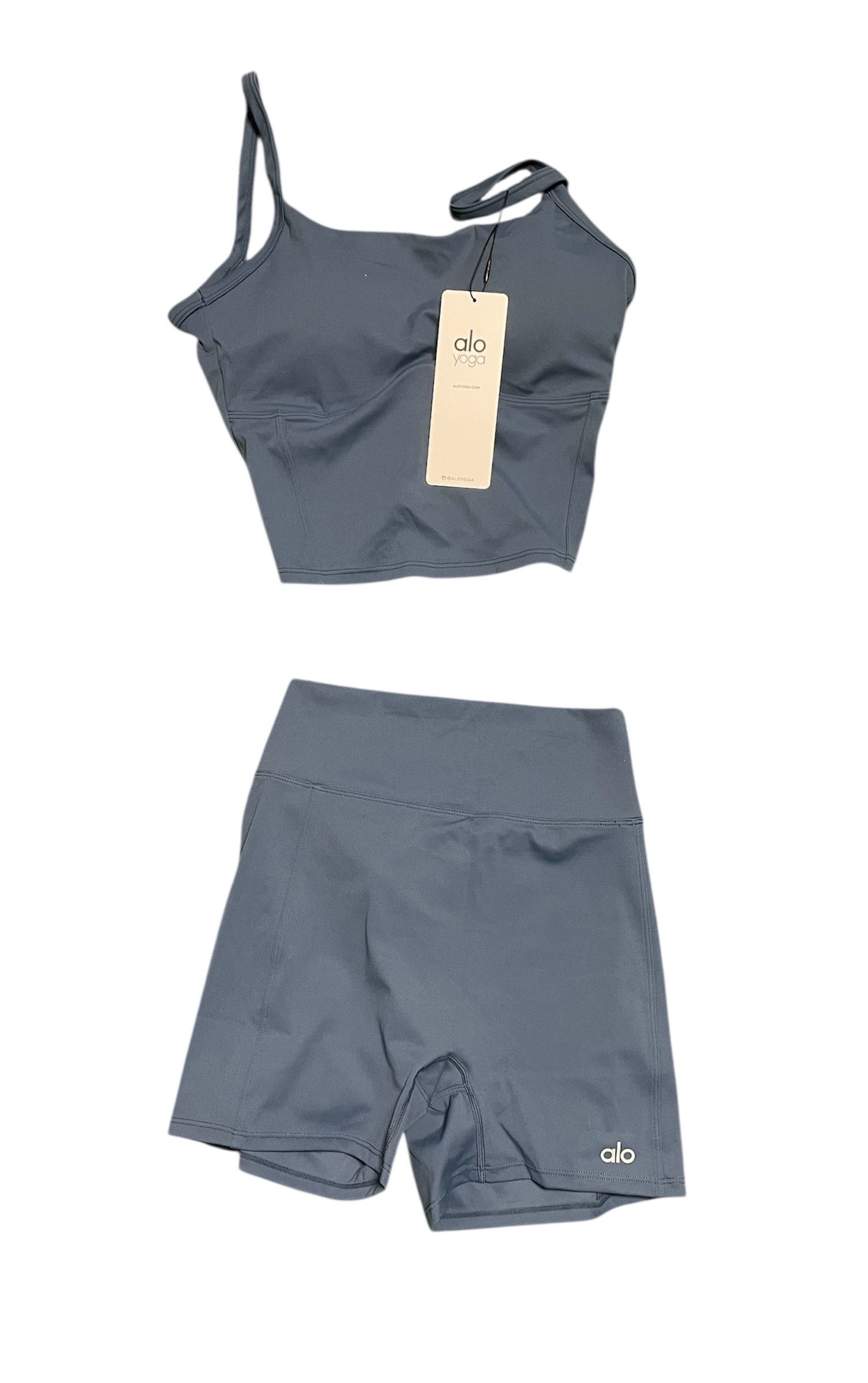 Alo Yoga NWT Alo Yoga Blue Sports Bra & Scrunch Butt Shorts Workout Size M / US 6-8 / IT 42-44 - 2 Thumbnail
