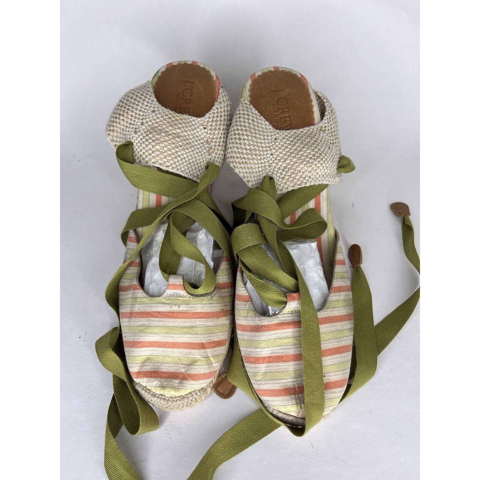 Other J. Crew Beige Fabric Striped Green Lace Espadrilles Wedges W Size US 8 / IT 38 - 9 Thumbnail