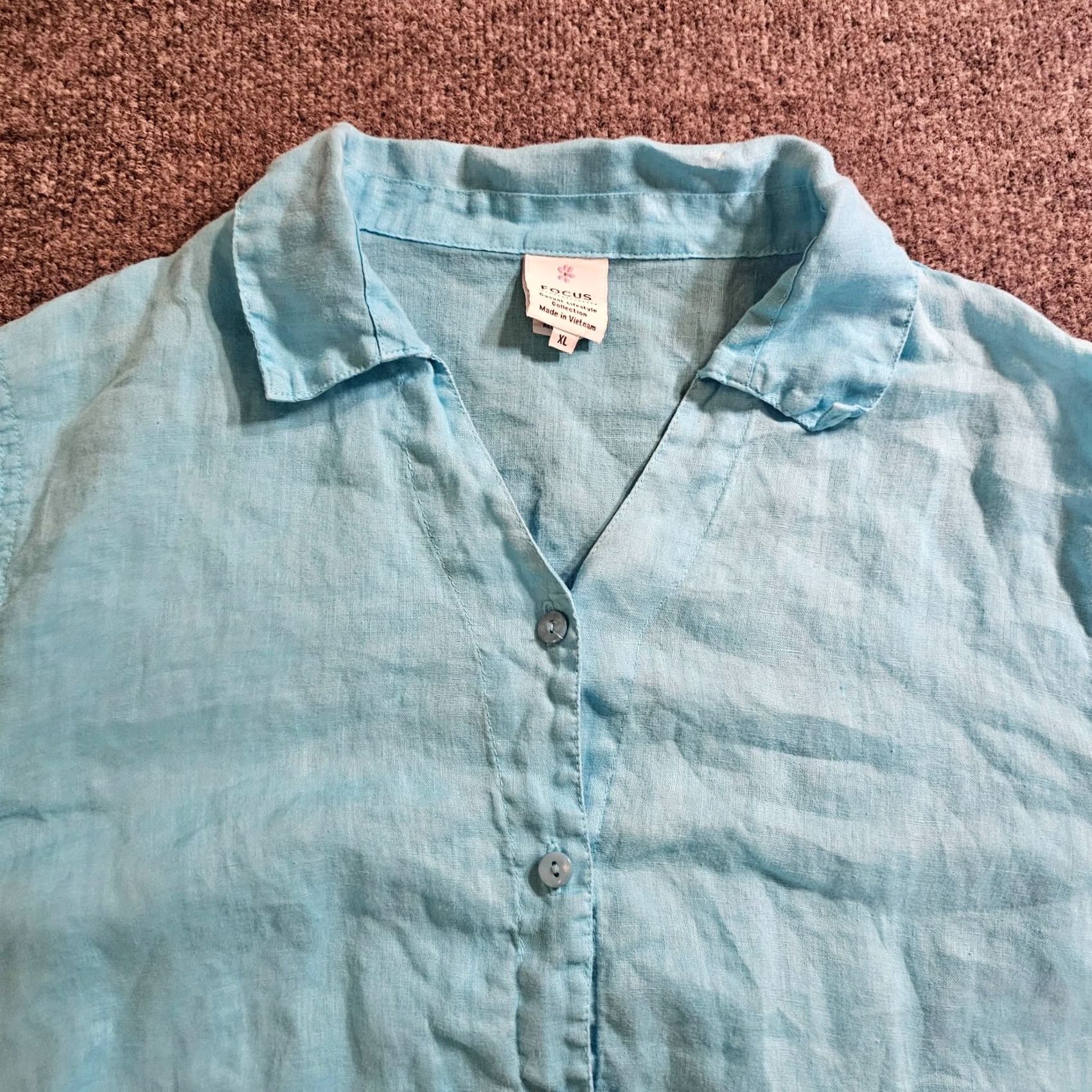 Alife Focus Casual Life Top Shirt Womens XL Blue Linen Button 3/4 Sleeve Casual Career Size XL / US 12-14 / IT 48-50 - 2 Thumbnail