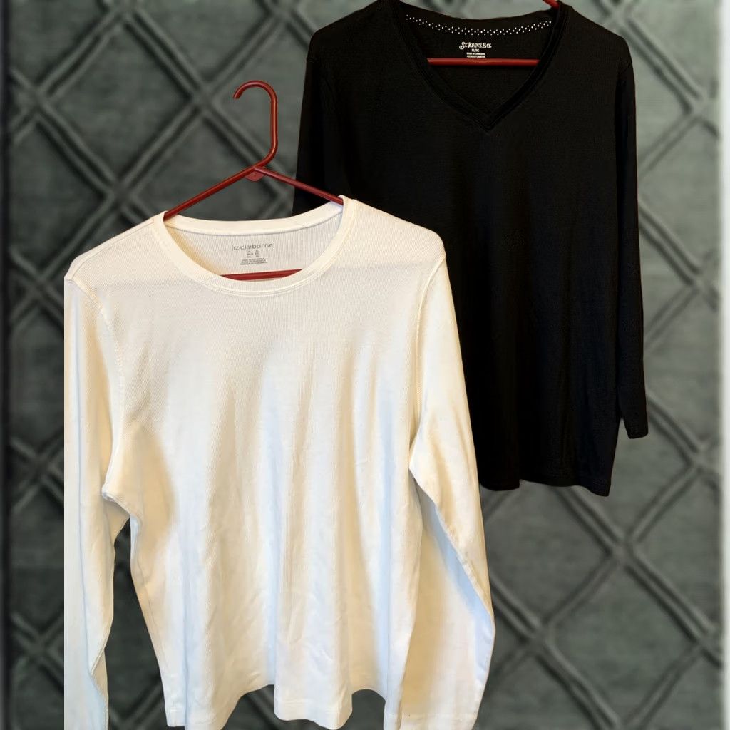 Liz Claiborne Liz Claiborne shirt womens XL white black LOT OF 2 St. John's Bay basics 1408 Size XL / US 12-14 / IT 48-50 - 1 Thumbnail