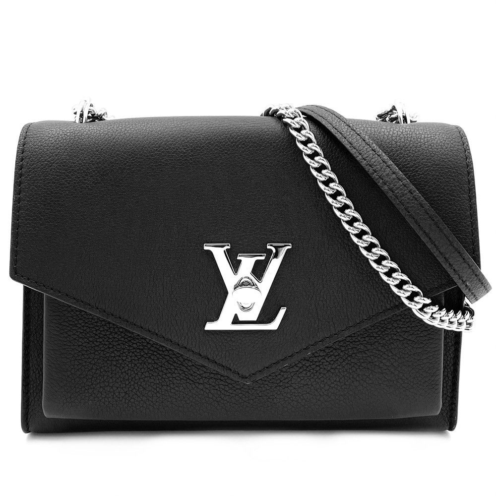 Louis Vuitton Lock Me Chain Handbag Crossbody Bag Calf Noir Silver