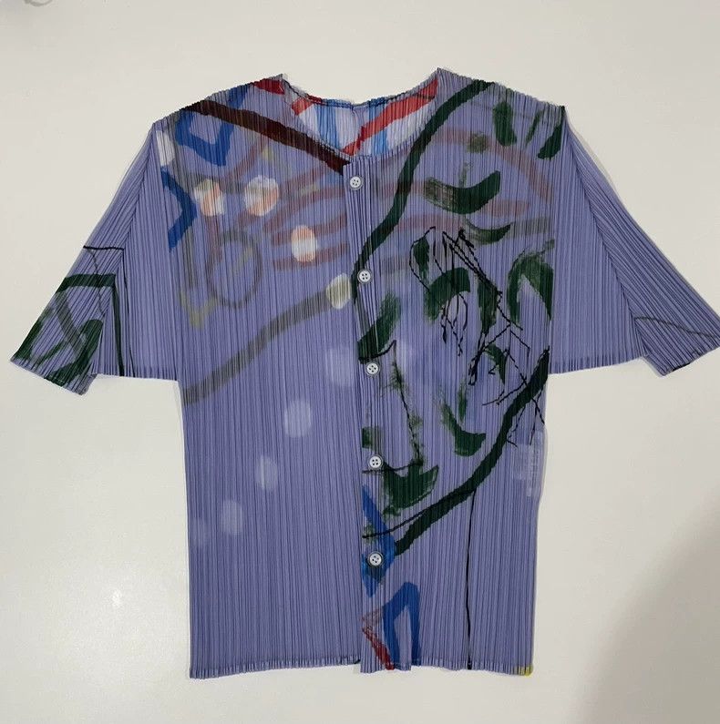 Issey Miyake Issey Miyake size:3 Purple graffiti pleated short-sleeved Size M / US 6-8 / IT 42-44 - 4 Thumbnail