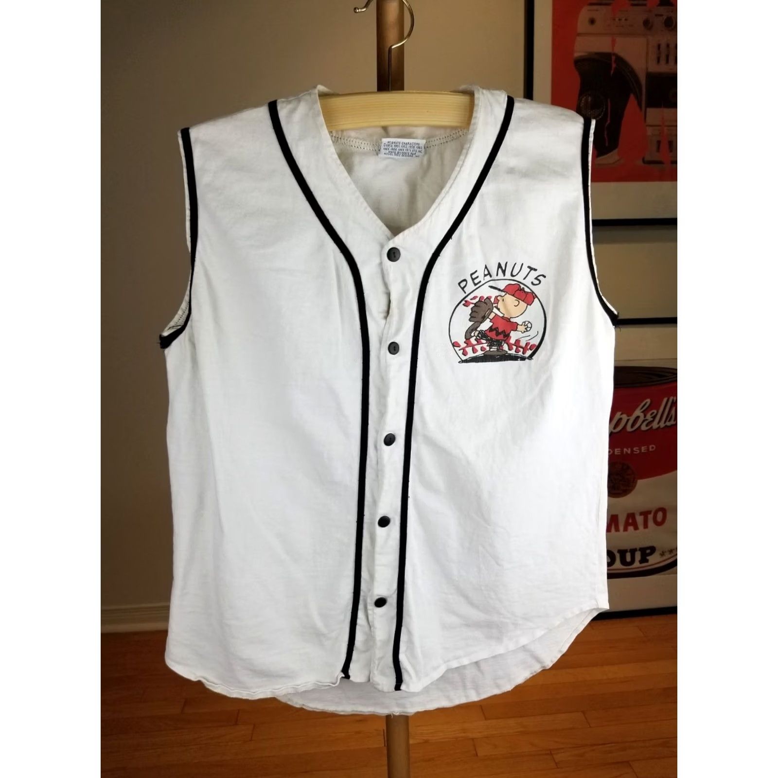 Peanuts VINTAGE 90' PEANUTS CARTOON BASEBALL JERSEY White Large Snoopy Charlie Brown USA Retro Mens Size US L / EU 52-54 / 3 - 2 Thumbnail