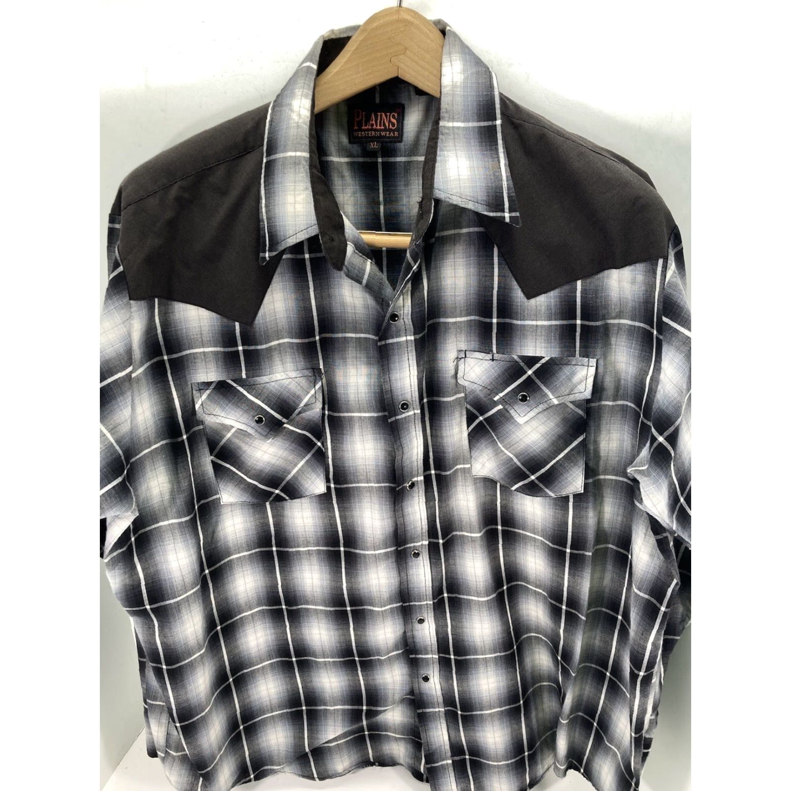 Vintage Plains Shirt Men XL Black White Plaid Long Sleeve Pearl Snap Rodeo Western Button-Up Size US XL / EU 56 / 4 - 2 Thumbnail