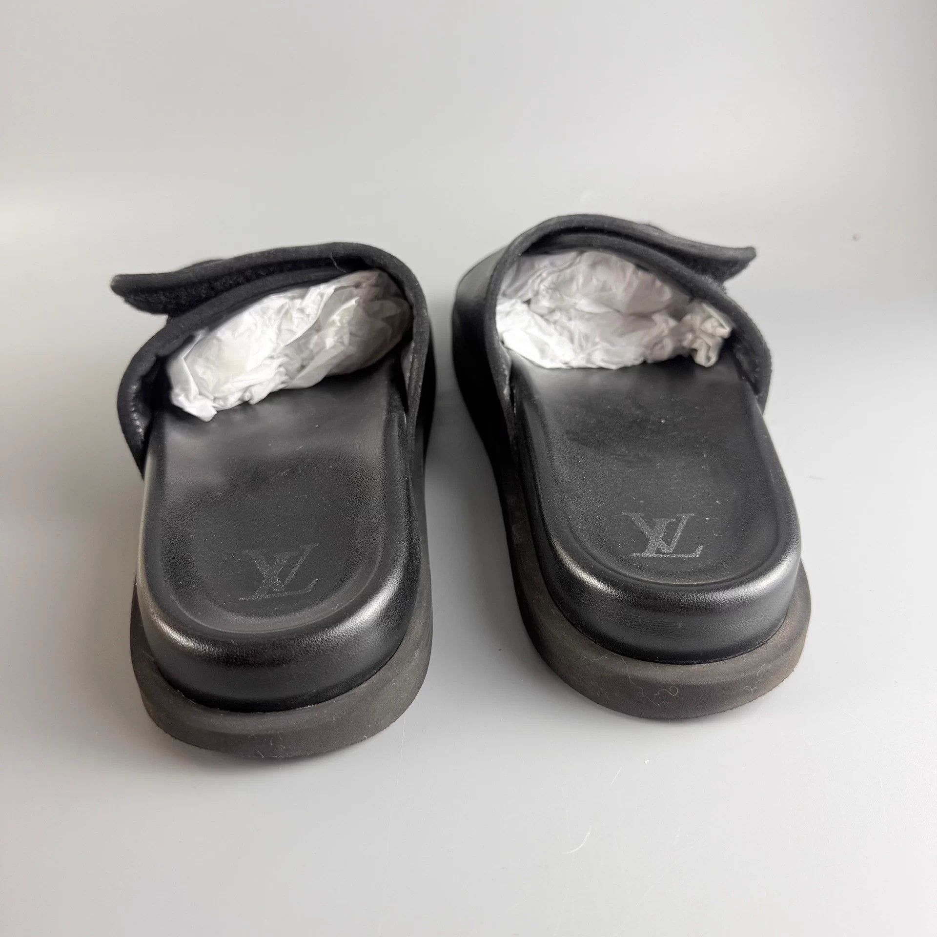 Louis Vuitton LV Black Allover Print Velcro Slides 41 95 New Size US 8 / EU 41 - 3 Thumbnail