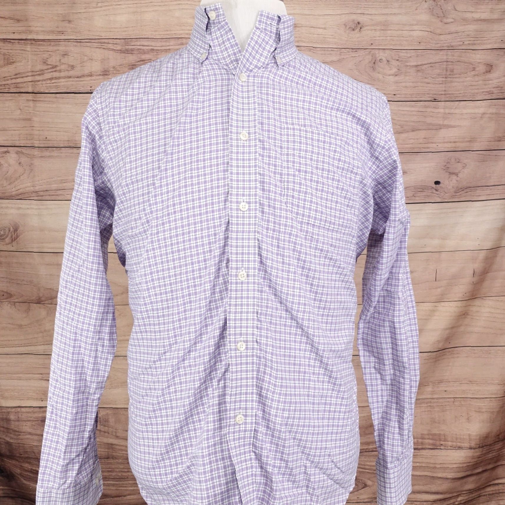 Ralph Lauren VINTAGE LAUREN RALPH LAUREN LRL DRESS SHIRT Mens 15.5 34/35 Purple Check Non-Iron Button-Front Regular Cuff Barrel 23.5" Pit To Pit Size 40R - 3 Thumbnail