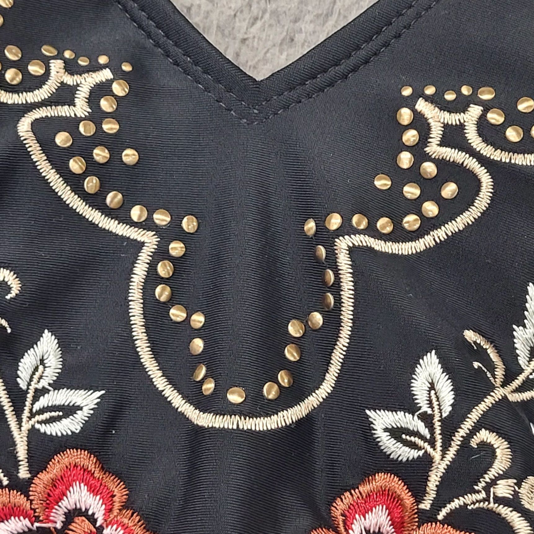 Vintage Xhilaration One Piece Swimsuit Womens Size Small Black Lace Up Back Embroidered Size ONE SIZE - 5 Thumbnail