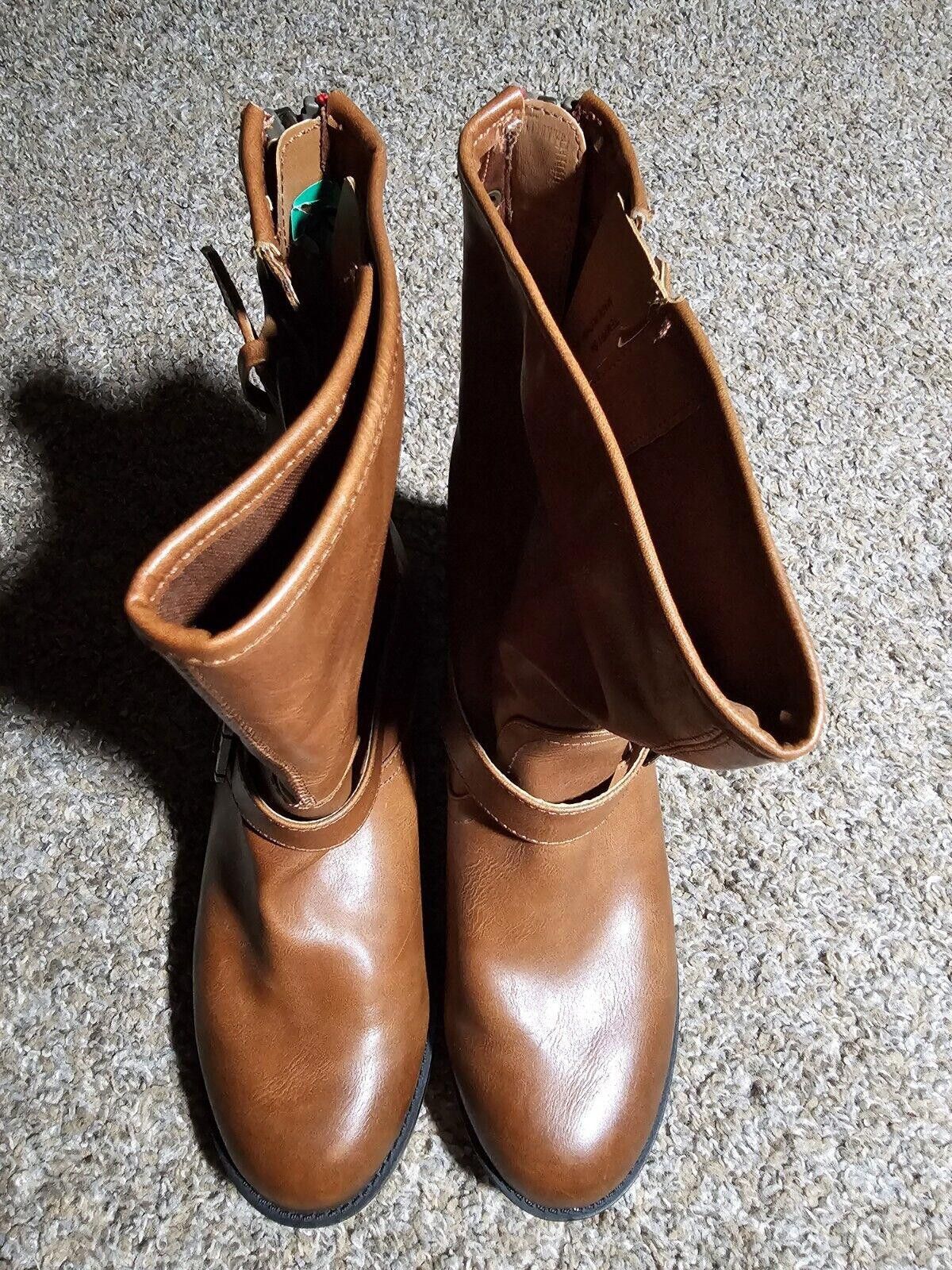 Designer Steve Madden Girl Brown Buckle Boots Zipper Sz 8M Temppt Size US 8 / IT 38 - 3 Thumbnail