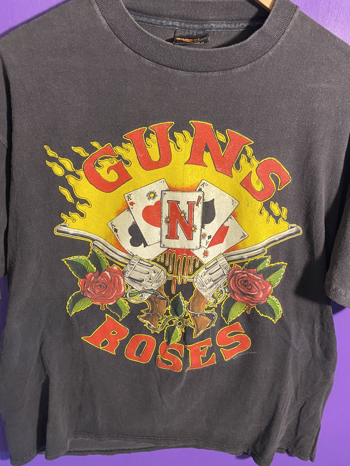 Band Tees × Vintage Vintage 1991 Guns N’ Roses flaming guns tour tee Size US L / EU 52-54 / 3 - 3 Thumbnail