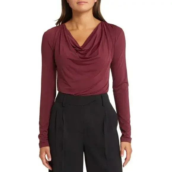 Other Open Edit Cowl Neck Long Sleeve Crop Top, Burgundy London, M Size M / US 6-8 / IT 42-44 - 2 Thumbnail