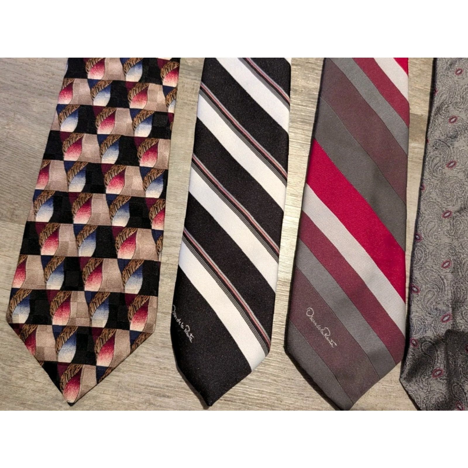 Oscar De La Renta VINTAGE Oscar de la Renta Tie Geometric Blue Multiple Silk Poly Striped Ties Lot of 7 Embroidered Clip-On Adjustable Men Classic 57"-60" Size ONE SIZE - 4 Thumbnail