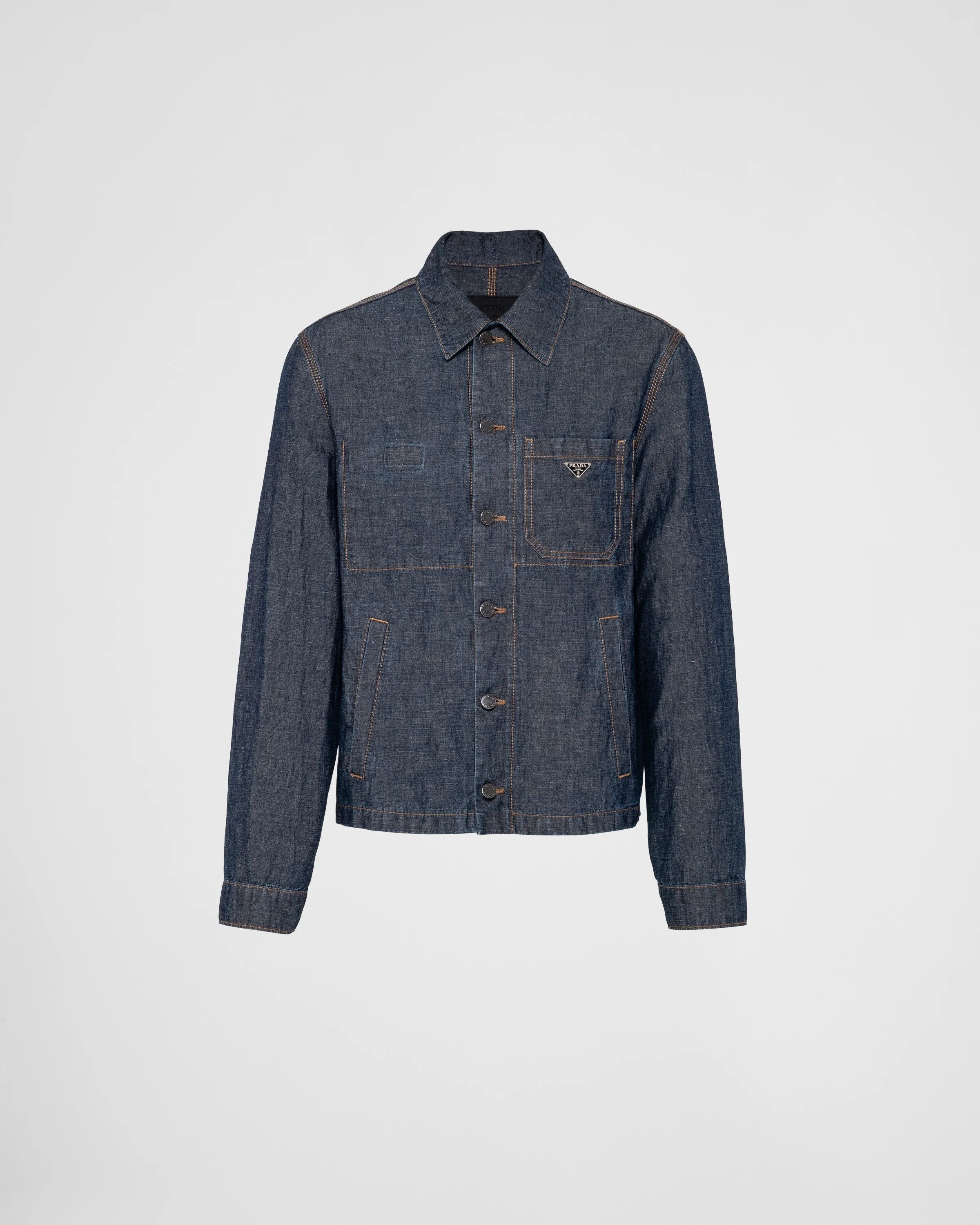 Prada o1w1db10426 Chambray Blouson Jacket in Blue Size US S / EU 44-46 / 1 - 1 Thumbnail