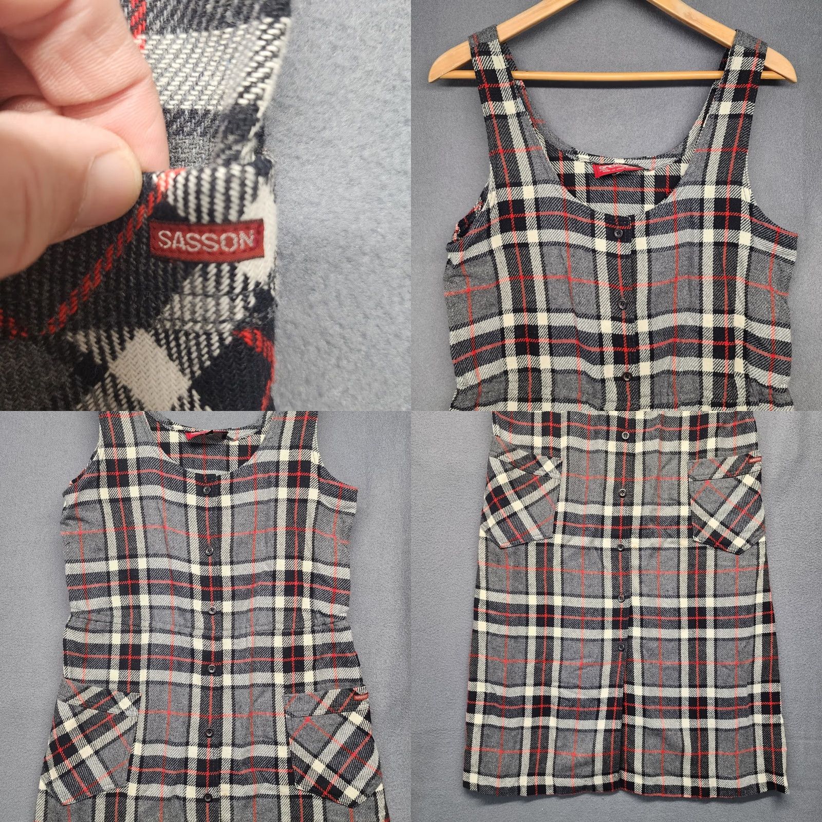 Vintage VINTAGE Sasson Dress Jumper Womens 12/13 Black Red Plaid Wool Made in Hong Kong Dress A-Line Sleeveless Knee Length Button Front Womens Size XL / US 12-14 / IT 48-50 - 8 Thumbnail